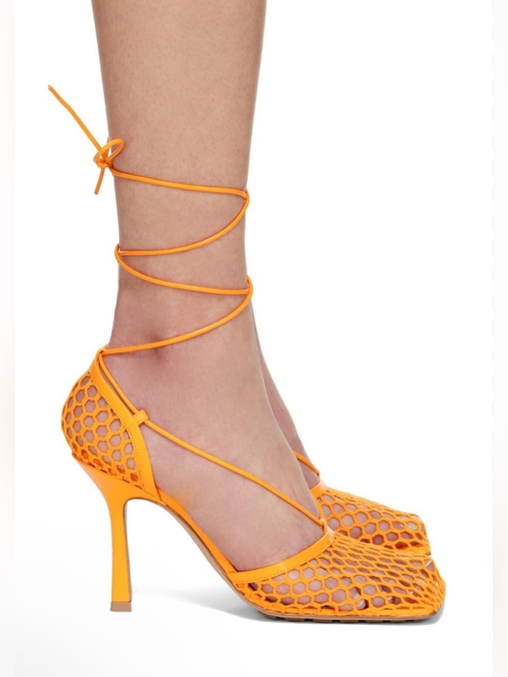 Women’s Mustard yellow Lace-Up Mesh High Heels 💛🧡